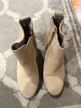 Crown Vintage Beige Suede Ankle Booties with Side Zip